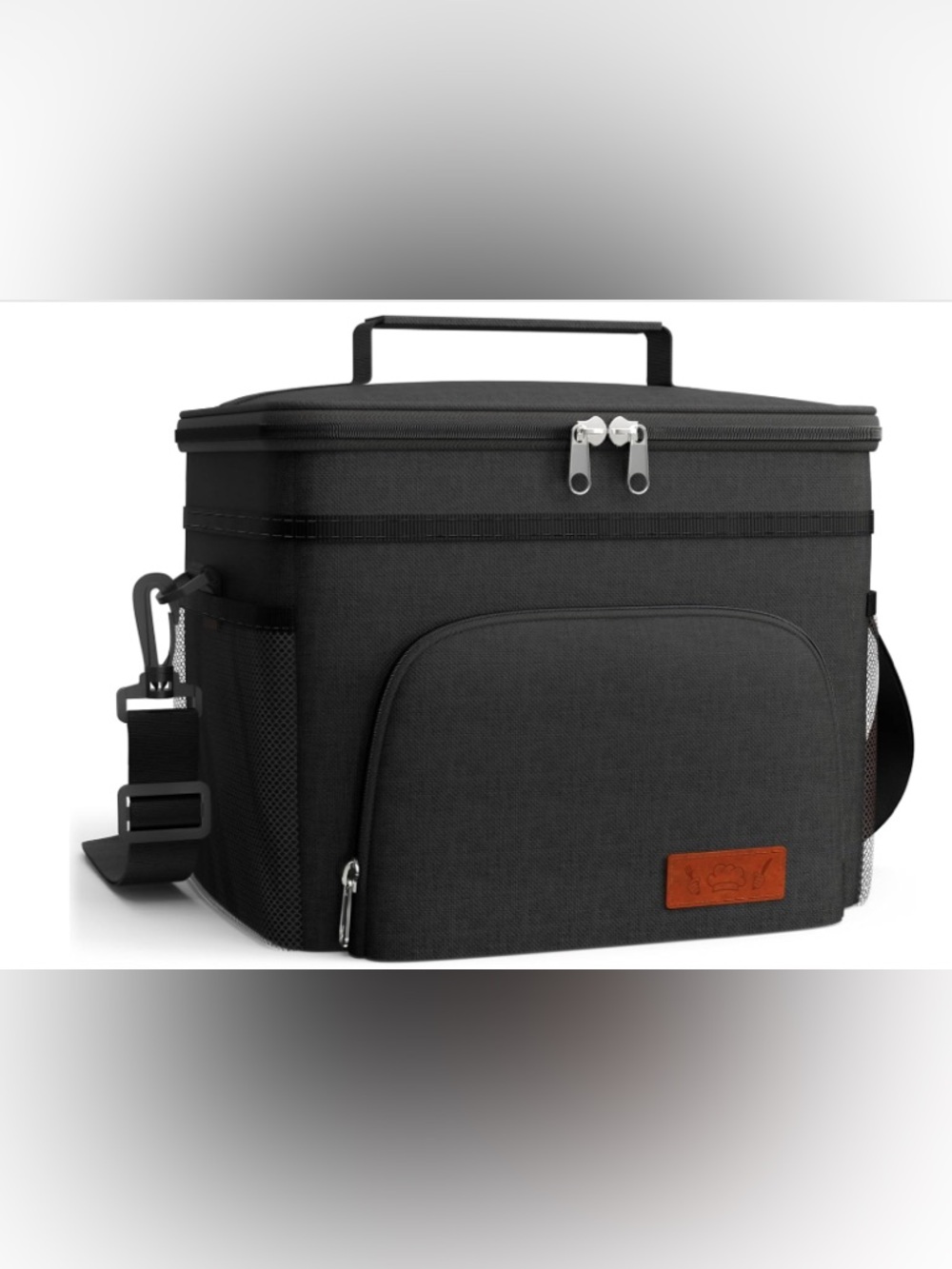 Black Soft-Sided Lunch Cooler Bag with Adjustable Strap